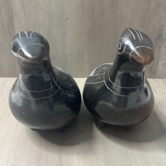 Vintage Handcrafted Tonala Black Pottery Doves Intricate Geometric Designs - Picture 5 of 6